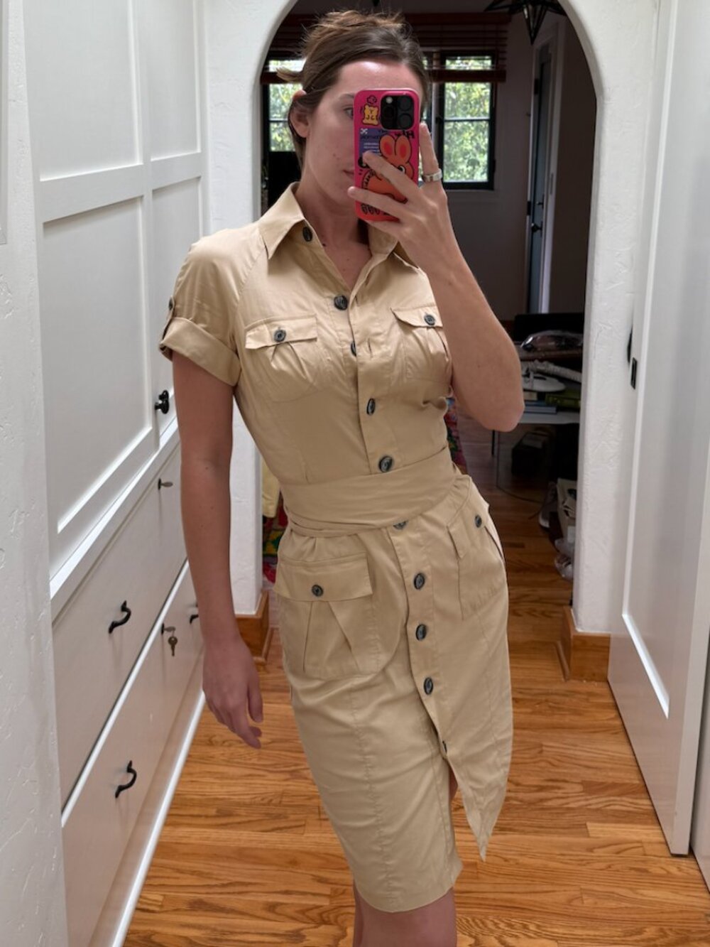 Diane von Furstenberg DVF Khaki Shirt Dress Belted Safari Utility Cotton Blend S